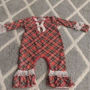 Baby gem Plaid Red Kids One Piece with Lace Trim Romper 12/18 Months